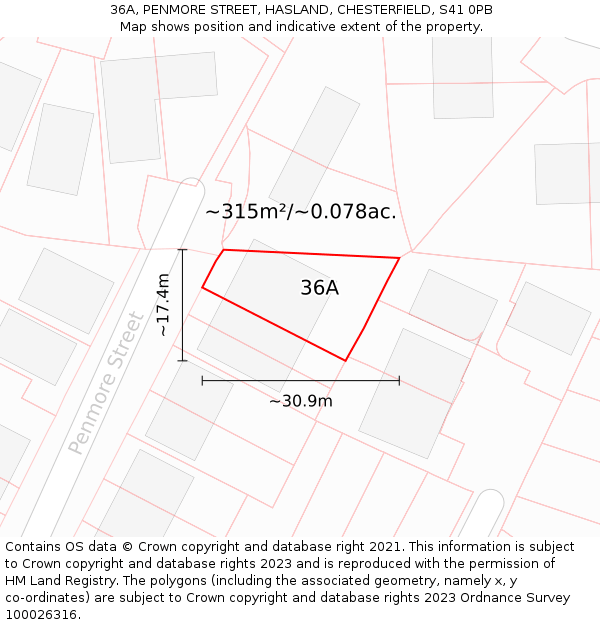 36A, PENMORE STREET, HASLAND, CHESTERFIELD, S41 0PB: Plot and title map