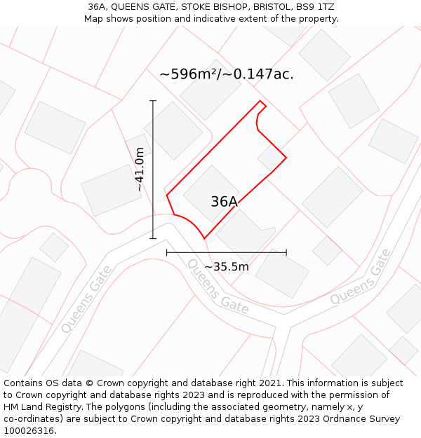 36A, QUEENS GATE, STOKE BISHOP, BRISTOL, BS9 1TZ: Plot and title map