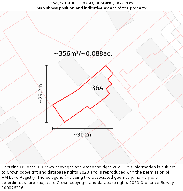 36A, SHINFIELD ROAD, READING, RG2 7BW: Plot and title map