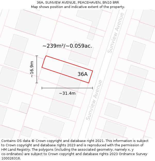 36A, SUNVIEW AVENUE, PEACEHAVEN, BN10 8RR: Plot and title map