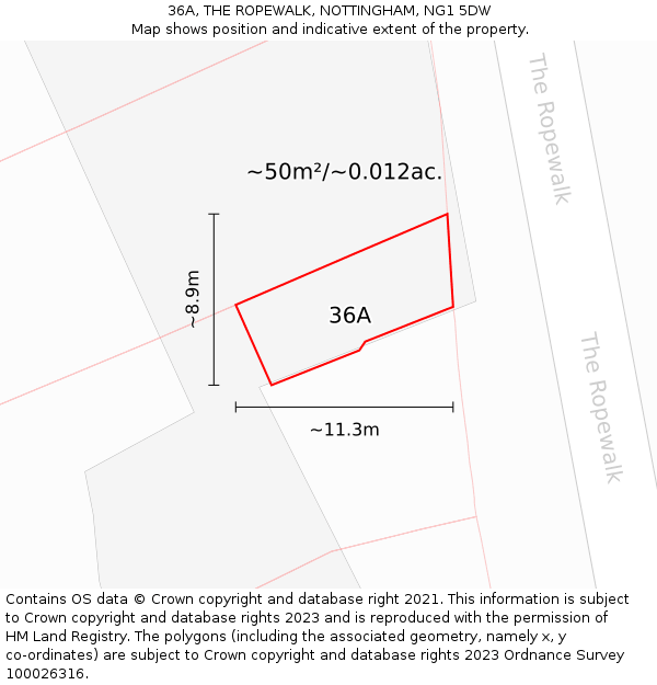 36A, THE ROPEWALK, NOTTINGHAM, NG1 5DW: Plot and title map