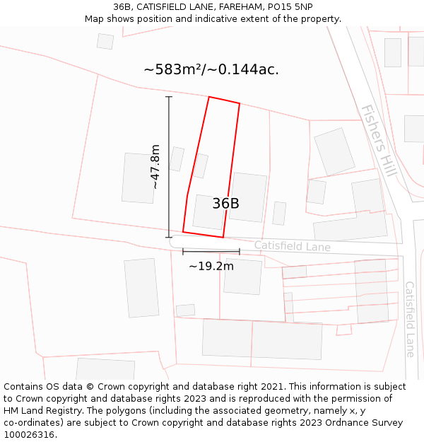 36B, CATISFIELD LANE, FAREHAM, PO15 5NP: Plot and title map