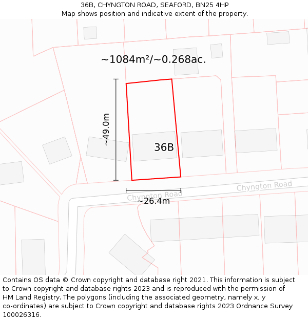 36B, CHYNGTON ROAD, SEAFORD, BN25 4HP: Plot and title map