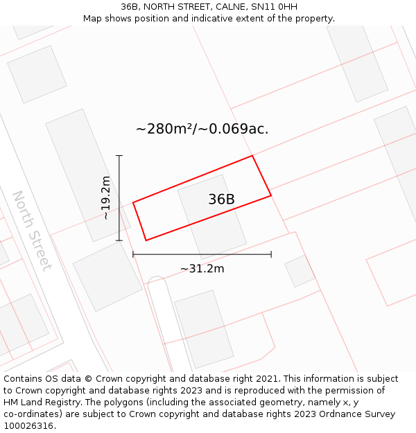 36B, NORTH STREET, CALNE, SN11 0HH: Plot and title map