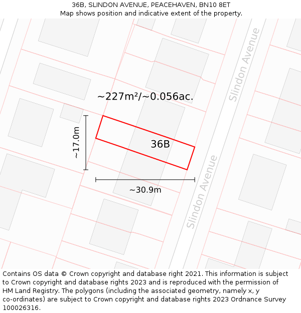 36B, SLINDON AVENUE, PEACEHAVEN, BN10 8ET: Plot and title map