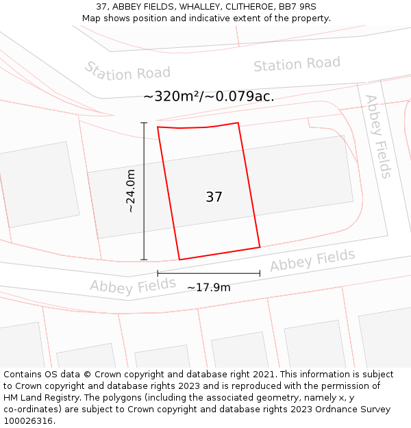 37, ABBEY FIELDS, WHALLEY, CLITHEROE, BB7 9RS: Plot and title map