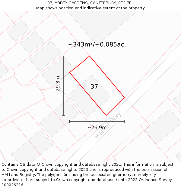 37, ABBEY GARDENS, CANTERBURY, CT2 7EU: Plot and title map