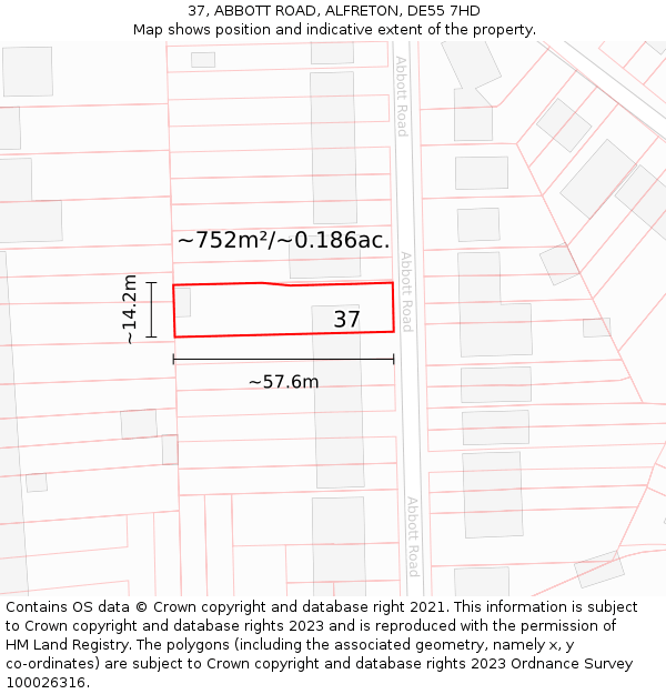 37, ABBOTT ROAD, ALFRETON, DE55 7HD: Plot and title map