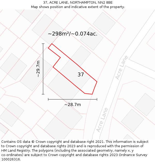 37, ACRE LANE, NORTHAMPTON, NN2 8BE: Plot and title map