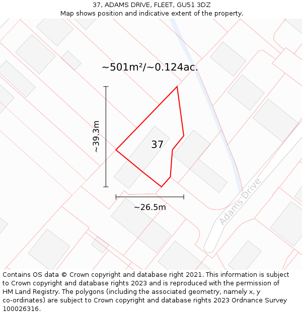 37, ADAMS DRIVE, FLEET, GU51 3DZ: Plot and title map