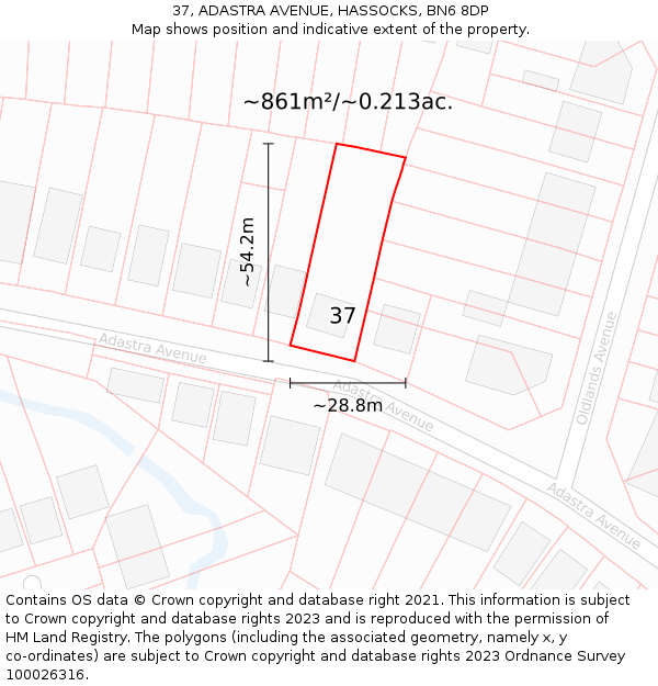 37, ADASTRA AVENUE, HASSOCKS, BN6 8DP: Plot and title map