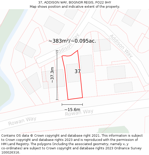 37, ADDISON WAY, BOGNOR REGIS, PO22 9HY: Plot and title map