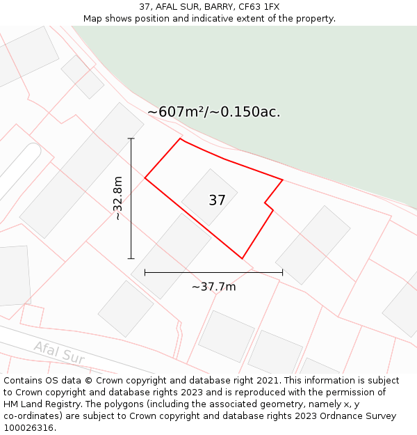 37, AFAL SUR, BARRY, CF63 1FX: Plot and title map