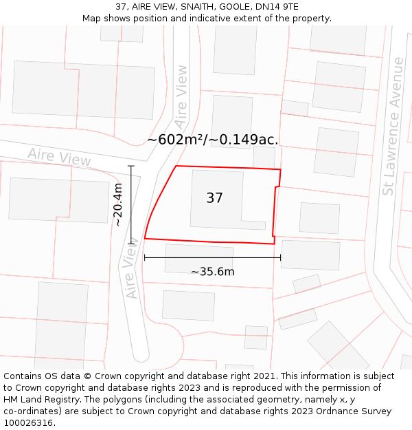 37, AIRE VIEW, SNAITH, GOOLE, DN14 9TE: Plot and title map