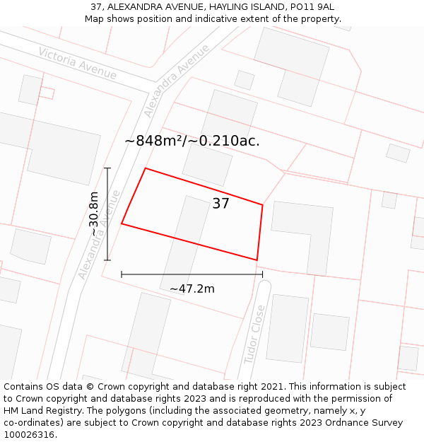 37, ALEXANDRA AVENUE, HAYLING ISLAND, PO11 9AL: Plot and title map