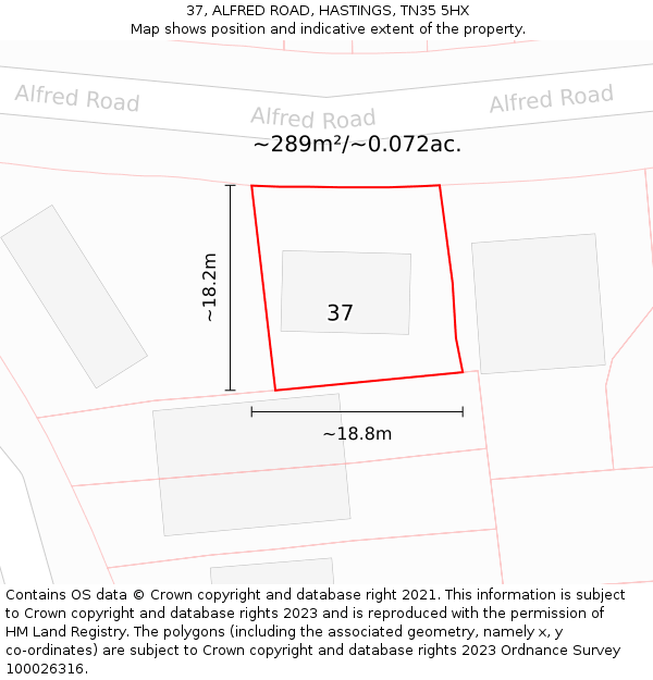 37, ALFRED ROAD, HASTINGS, TN35 5HX: Plot and title map