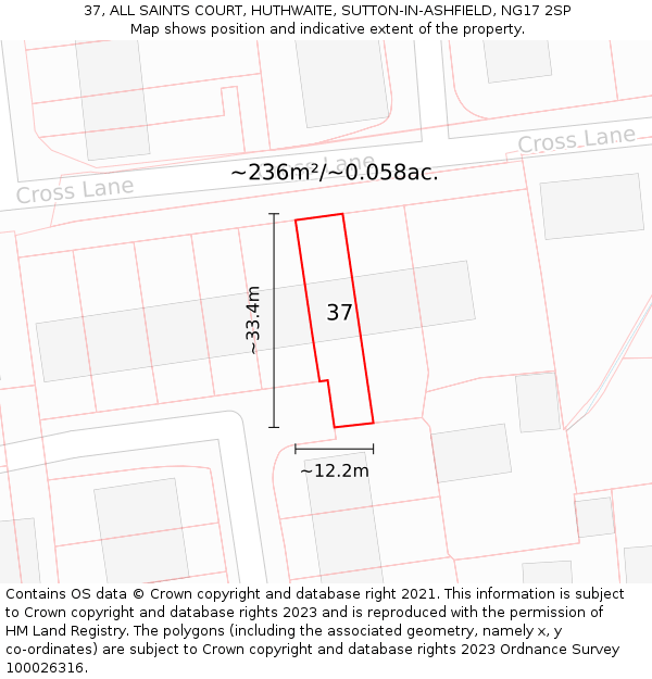 37, ALL SAINTS COURT, HUTHWAITE, SUTTON-IN-ASHFIELD, NG17 2SP: Plot and title map