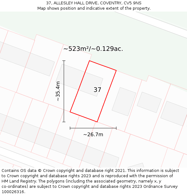 37, ALLESLEY HALL DRIVE, COVENTRY, CV5 9NS: Plot and title map