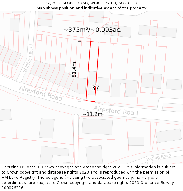 37, ALRESFORD ROAD, WINCHESTER, SO23 0HG: Plot and title map