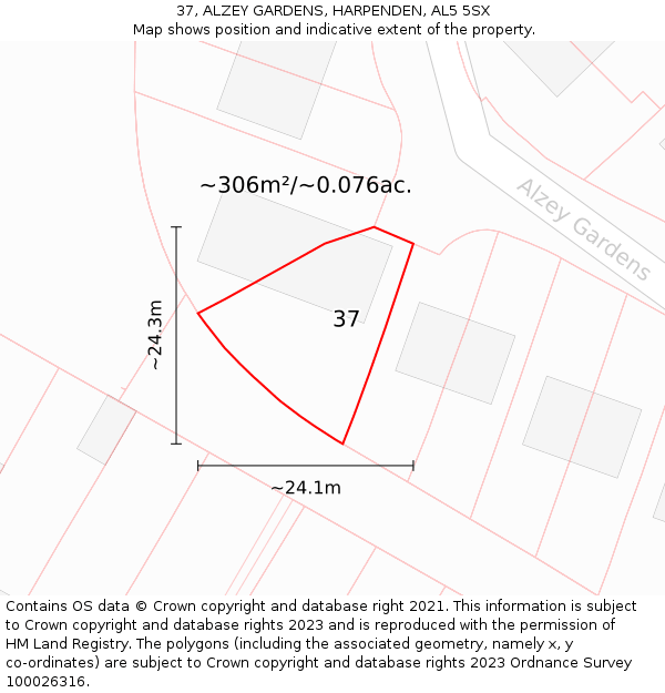 37, ALZEY GARDENS, HARPENDEN, AL5 5SX: Plot and title map