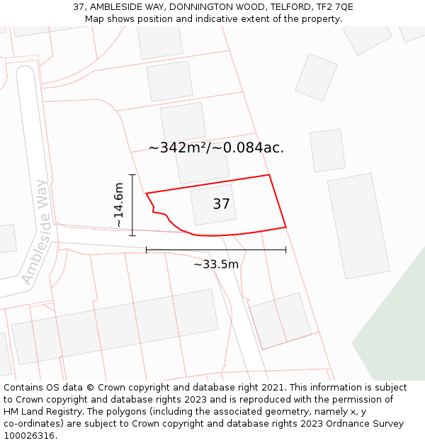 37, AMBLESIDE WAY, DONNINGTON WOOD, TELFORD, TF2 7QE: Plot and title map