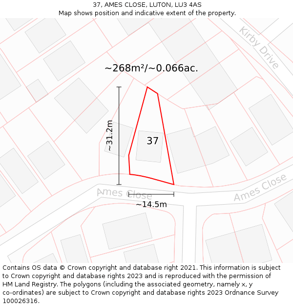 37, AMES CLOSE, LUTON, LU3 4AS: Plot and title map