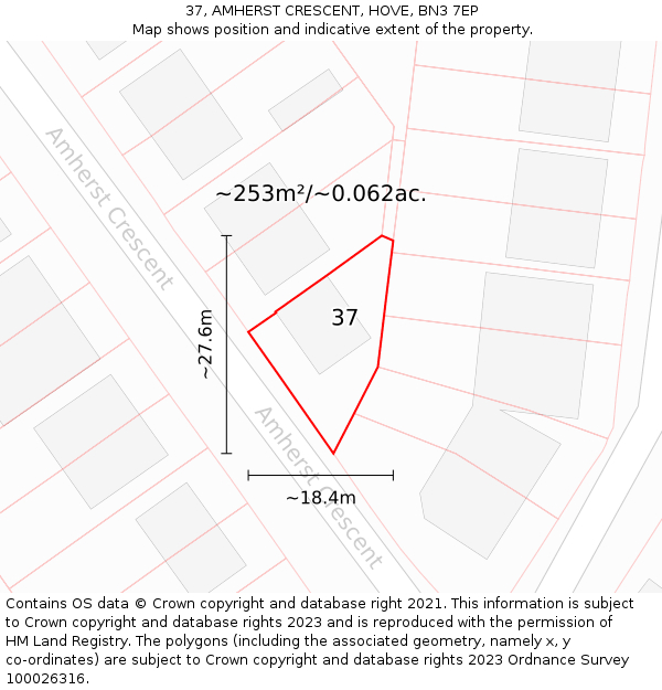 37, AMHERST CRESCENT, HOVE, BN3 7EP: Plot and title map