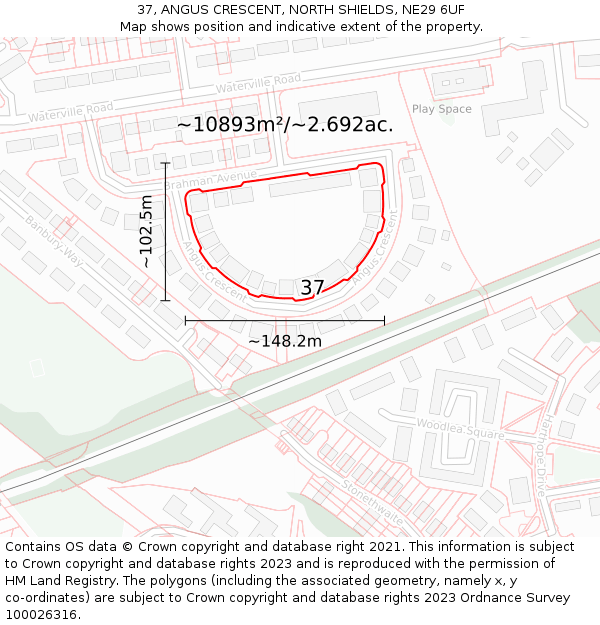 37, ANGUS CRESCENT, NORTH SHIELDS, NE29 6UF: Plot and title map