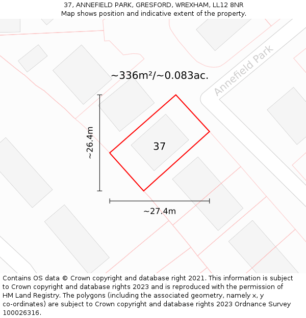 37, ANNEFIELD PARK, GRESFORD, WREXHAM, LL12 8NR: Plot and title map