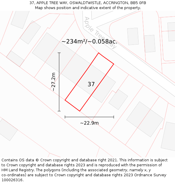 37, APPLE TREE WAY, OSWALDTWISTLE, ACCRINGTON, BB5 0FB: Plot and title map