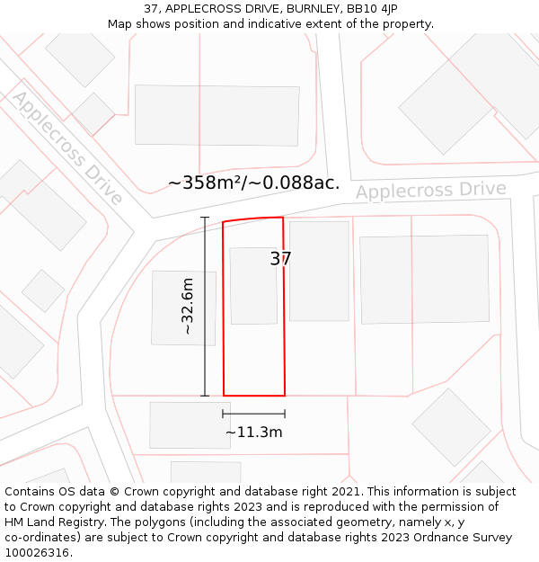 37, APPLECROSS DRIVE, BURNLEY, BB10 4JP: Plot and title map