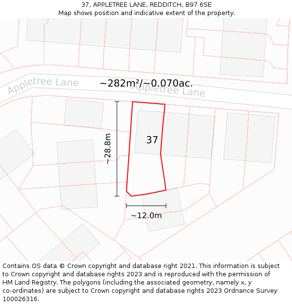 37, APPLETREE LANE, REDDITCH, B97 6SE: Plot and title map