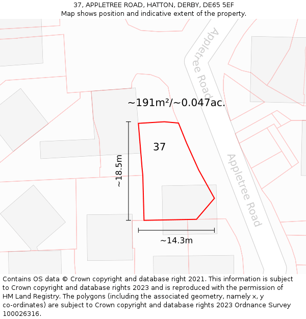 37, APPLETREE ROAD, HATTON, DERBY, DE65 5EF: Plot and title map