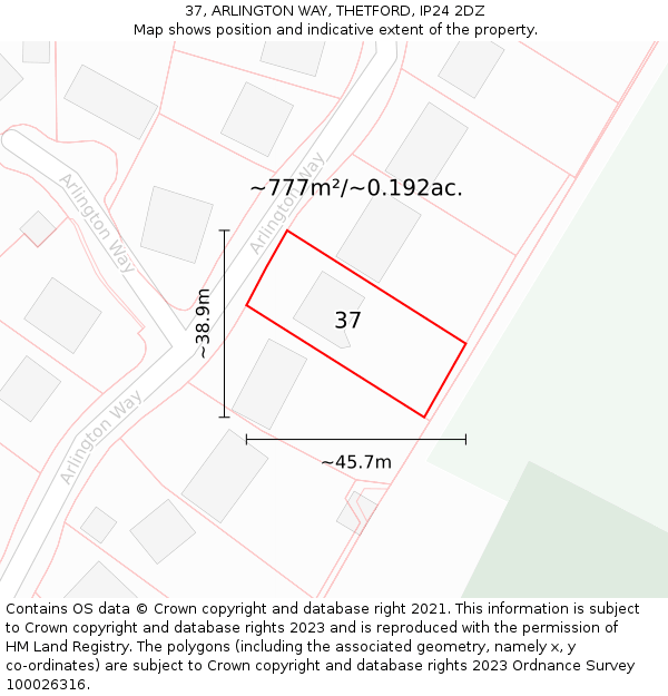 37, ARLINGTON WAY, THETFORD, IP24 2DZ: Plot and title map