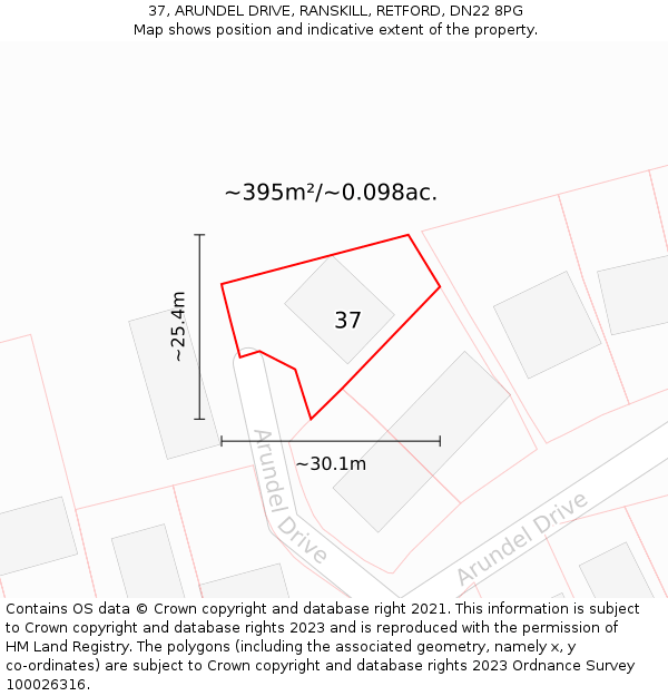 37, ARUNDEL DRIVE, RANSKILL, RETFORD, DN22 8PG: Plot and title map