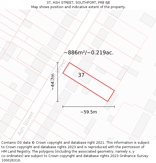 37, ASH STREET, SOUTHPORT, PR8 6JE: Plot and title map