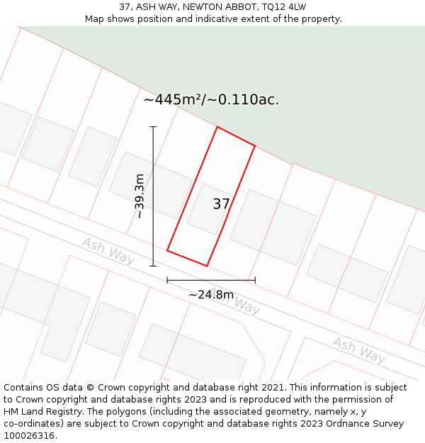 37, ASH WAY, NEWTON ABBOT, TQ12 4LW: Plot and title map