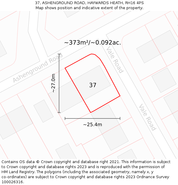 37, ASHENGROUND ROAD, HAYWARDS HEATH, RH16 4PS: Plot and title map