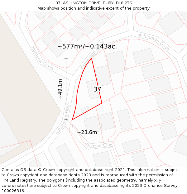 37, ASHINGTON DRIVE, BURY, BL8 2TS: Plot and title map