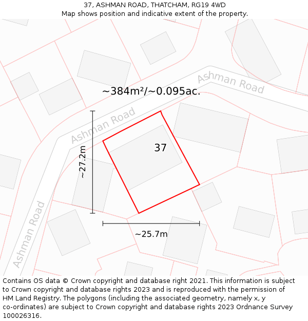 37, ASHMAN ROAD, THATCHAM, RG19 4WD: Plot and title map