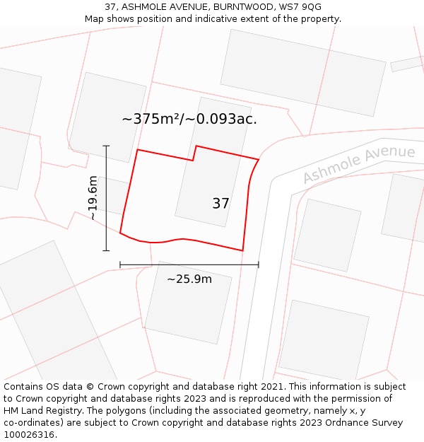 37, ASHMOLE AVENUE, BURNTWOOD, WS7 9QG: Plot and title map