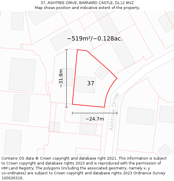 37, ASHTREE DRIVE, BARNARD CASTLE, DL12 8NZ: Plot and title map
