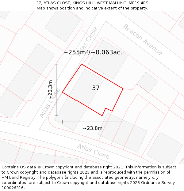 37, ATLAS CLOSE, KINGS HILL, WEST MALLING, ME19 4PS: Plot and title map