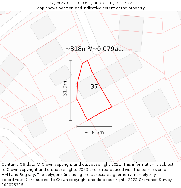 37, AUSTCLIFF CLOSE, REDDITCH, B97 5NZ: Plot and title map