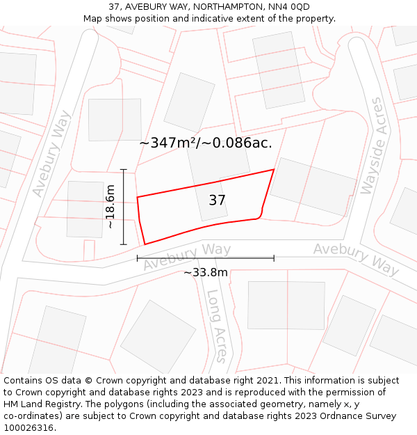 37, AVEBURY WAY, NORTHAMPTON, NN4 0QD: Plot and title map