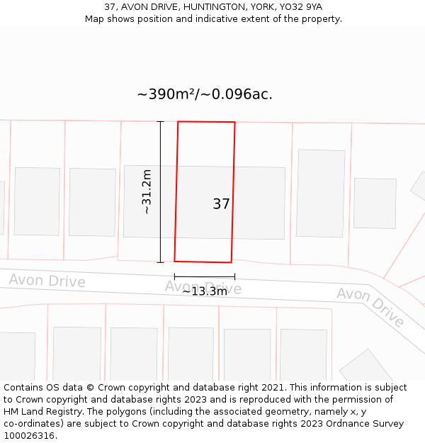 37, AVON DRIVE, HUNTINGTON, YORK, YO32 9YA: Plot and title map