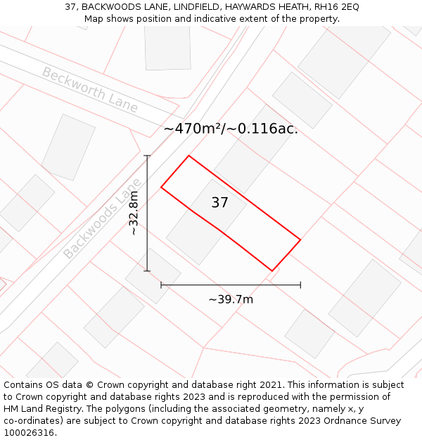 37, BACKWOODS LANE, LINDFIELD, HAYWARDS HEATH, RH16 2EQ: Plot and title map