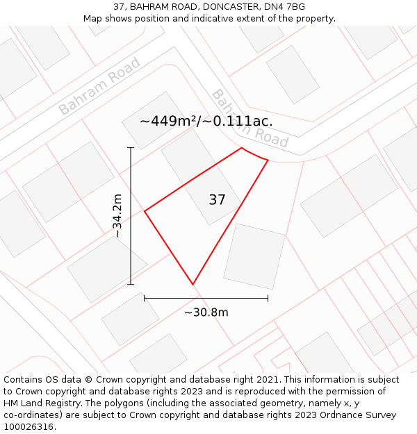 37, BAHRAM ROAD, DONCASTER, DN4 7BG: Plot and title map