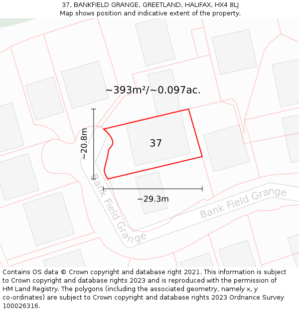 37, BANKFIELD GRANGE, GREETLAND, HALIFAX, HX4 8LJ: Plot and title map