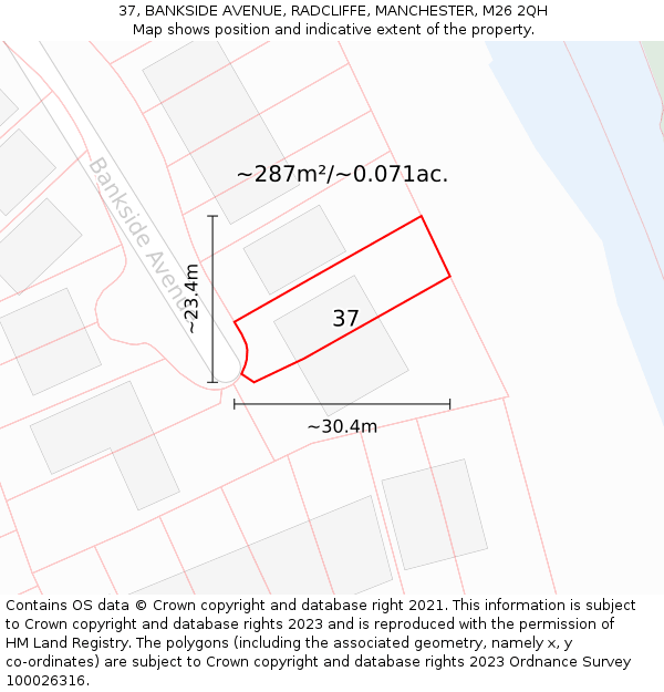 37, BANKSIDE AVENUE, RADCLIFFE, MANCHESTER, M26 2QH: Plot and title map